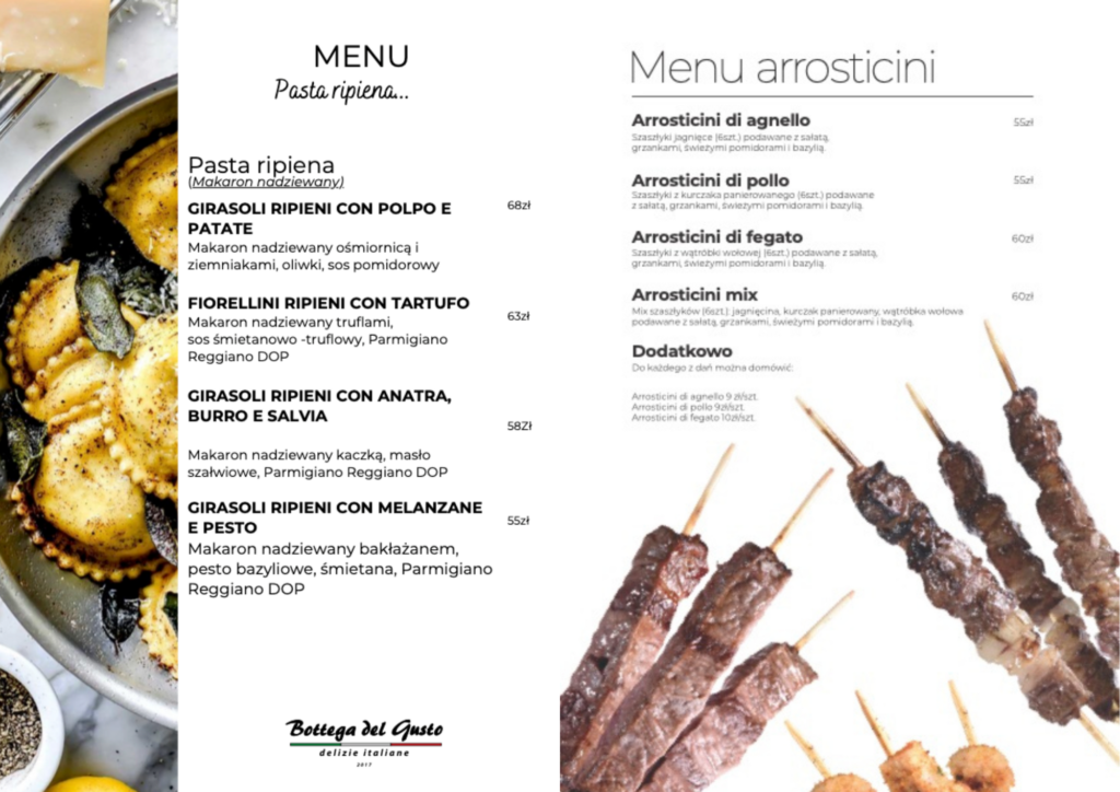 Piccolo Ristorante menu Arrosticini Pasta Ripiena